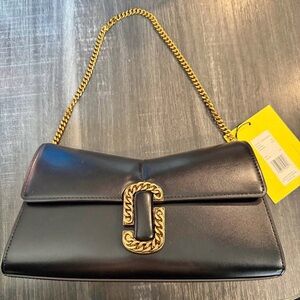 Marc Jacobs Black Leather Shoulder Bag with Gold Chain